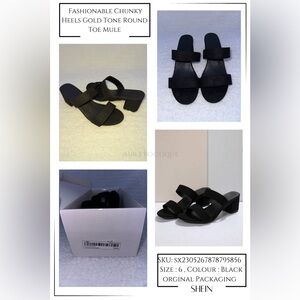 SHEIN Heel - Fashionable Chunky Heels Gold Tone Round Toe Mule
